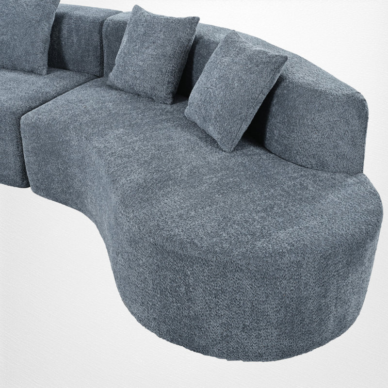 2 - Piece Modular Chenille Upholstered Sectional, Dark Blue Chenille