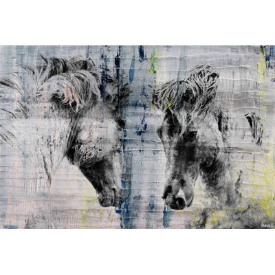 Farmhouse " Facing Horses " by Parvez Taj Mixed Media and Acrylic Print