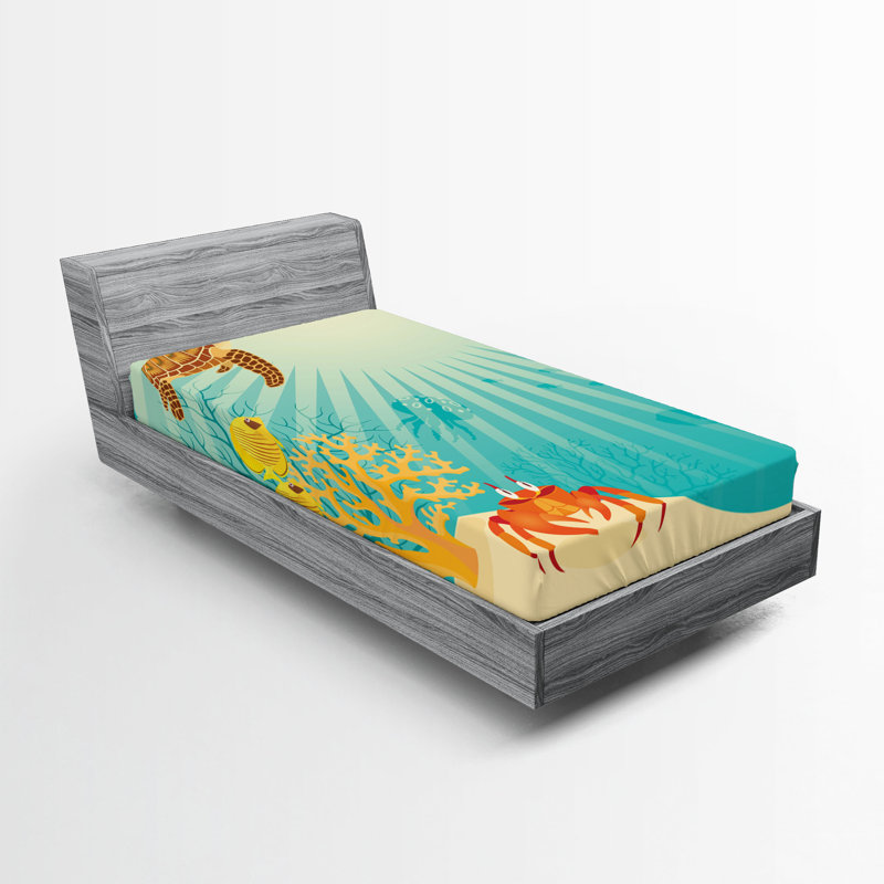 Ambesonne Fish Fitted Sheet 2-Pack Tropical Animals Cartoon Multicolor, Twin XL Fitted Sheet