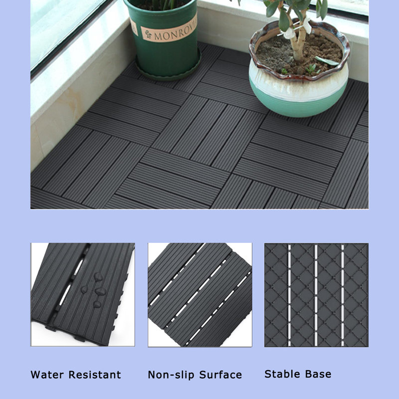 Carreau de terrasse emboîtable en plastique de 36 pièces L 12 po x l 12 po DECKING, Noir