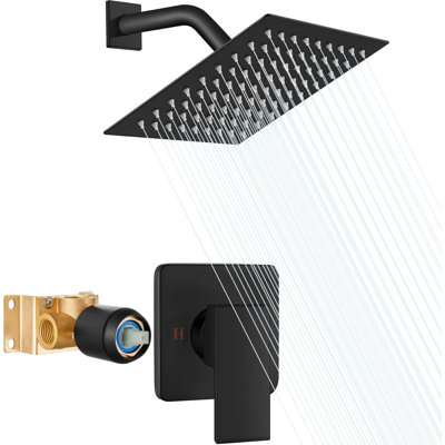 8 Inch Square Rain Shower System Kit – SUS304 Stainless Steel High Pressure Water-Saving Bathroom Shower Faucet Set