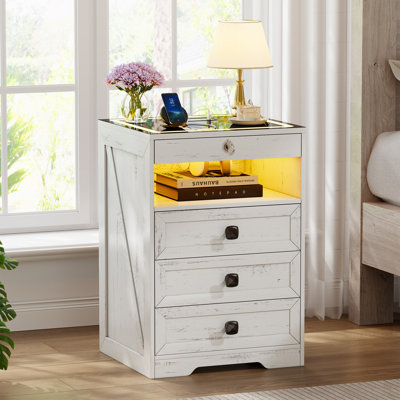 Smart Nightstand With Motion Sensor Light, Hidden Gun Drawer, Wireless Charging, Usb & Type-c Ports, And 3 Storage Drawers