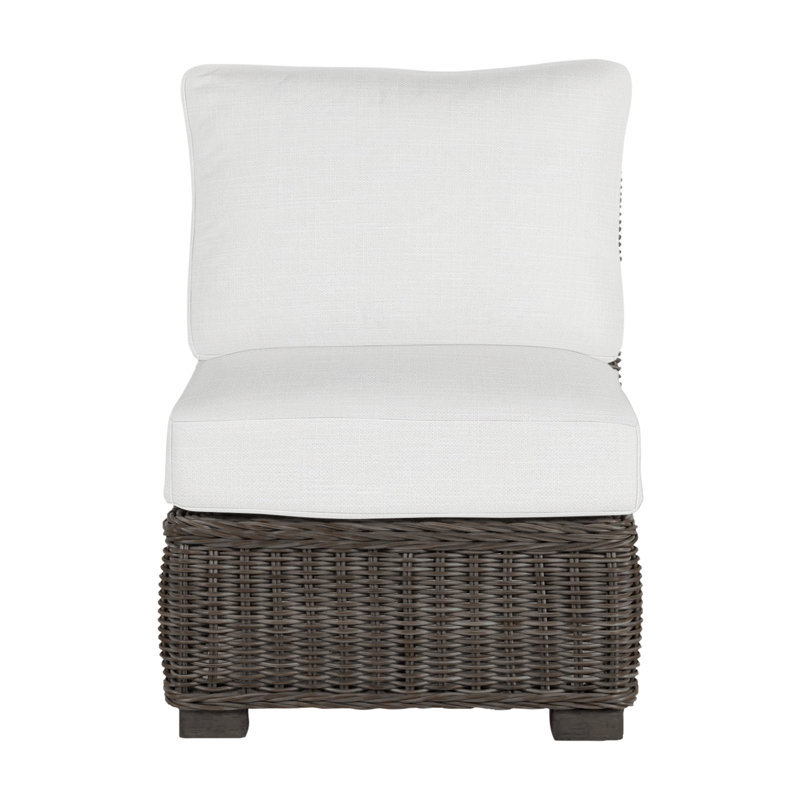 Rustic Woven Sectional Slipper Chair, Rollo Lace InsideOut® Linen, No Welt, Black Walnut