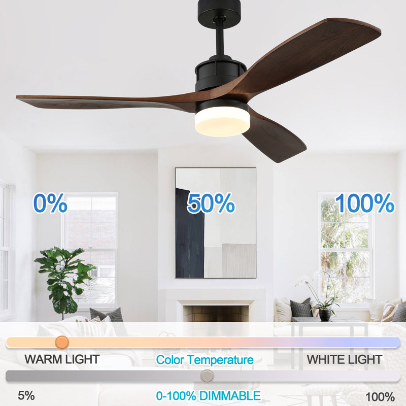 Bilon 52" Classic Wood Ceiling Fan with LED Light Kit, 3 Light Tone and 3 Fan Speed Remote Control, Black
