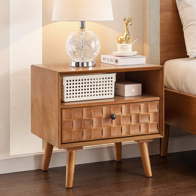 Table de chevet 22 po Mid-Century Modern, Beige