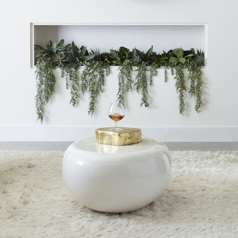River Stone Solid Coffee Table, White, 14" H x 42" L x 26" W