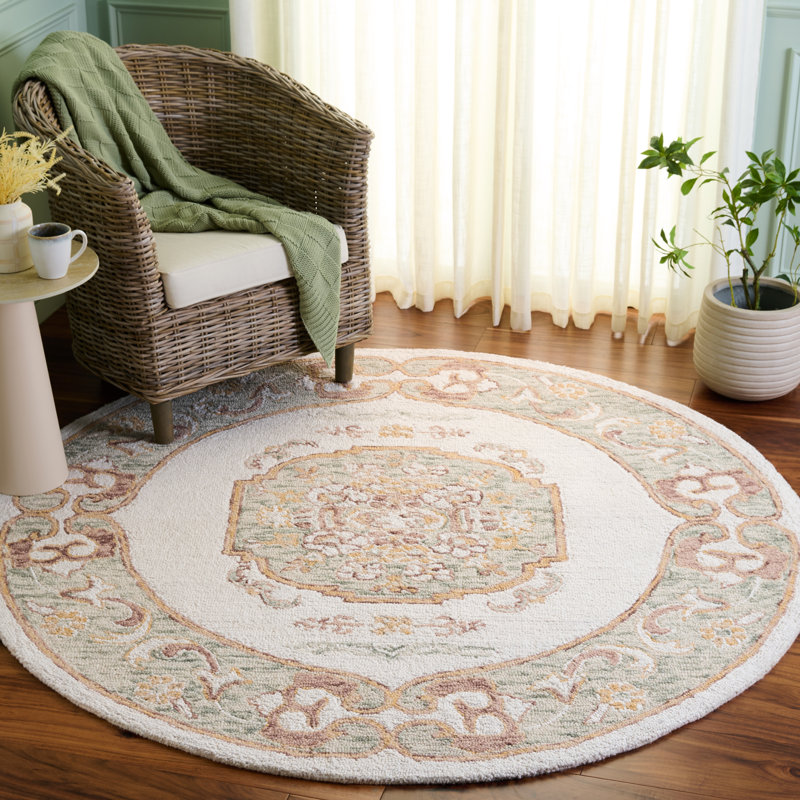 Hand Tufted Wool Cotton Floral Rug, Round 6'