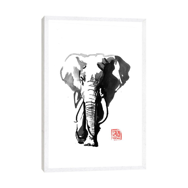 Walking Elephant 1 Piece Wall Art on Canvas, 101.6 cm H x 66.04 cm W, White Framed
