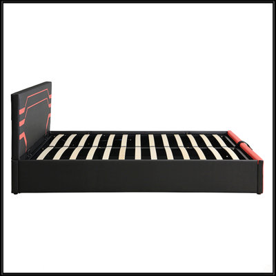 Modern Queen Size Hydraulic Storage Gaming Bed Frame, Esports Design With Cyberpunk Aesthetics, Platform Bed For Gamers & Gen Z Youth