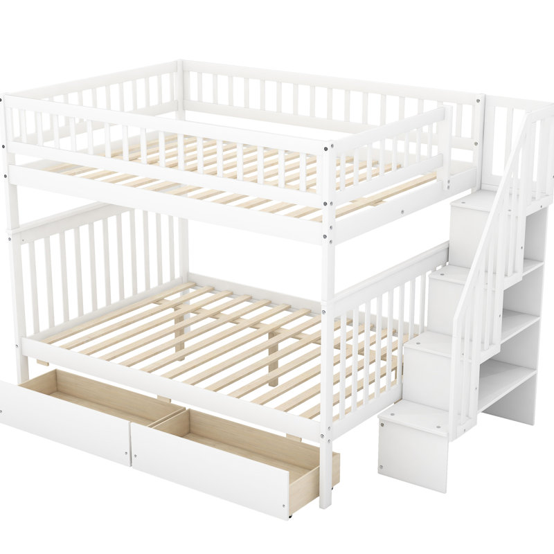 Lit double superposé blanc avec rangement pour tiroir - Convient à 4 personnes, garde-corps robustes et durables, facilite la mobilité, lit à deux places et assure une solution de repos sécuritaire et pratique