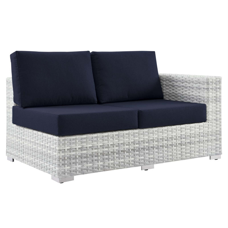 Canapé modulaire d'extérieur en osier avec coussins de 56,5 po de largeur Convene, Bleu marine, Orienté vers la droite