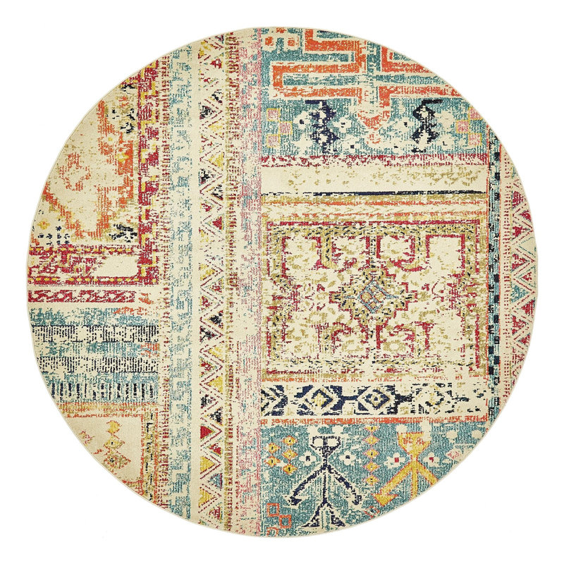 Ector Washable Abstract Indoor Rug, Round 8'
