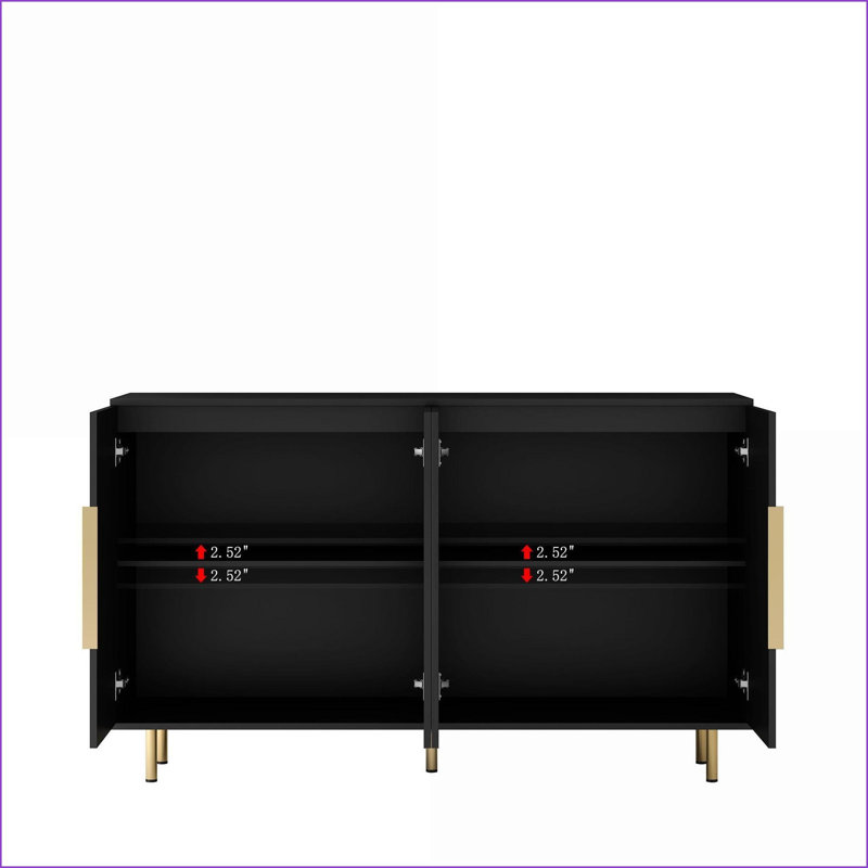 Sideboard, Modern Black Buffet Cabinet with Fluted Panels &amp; Adjustable Shelves | MDF
