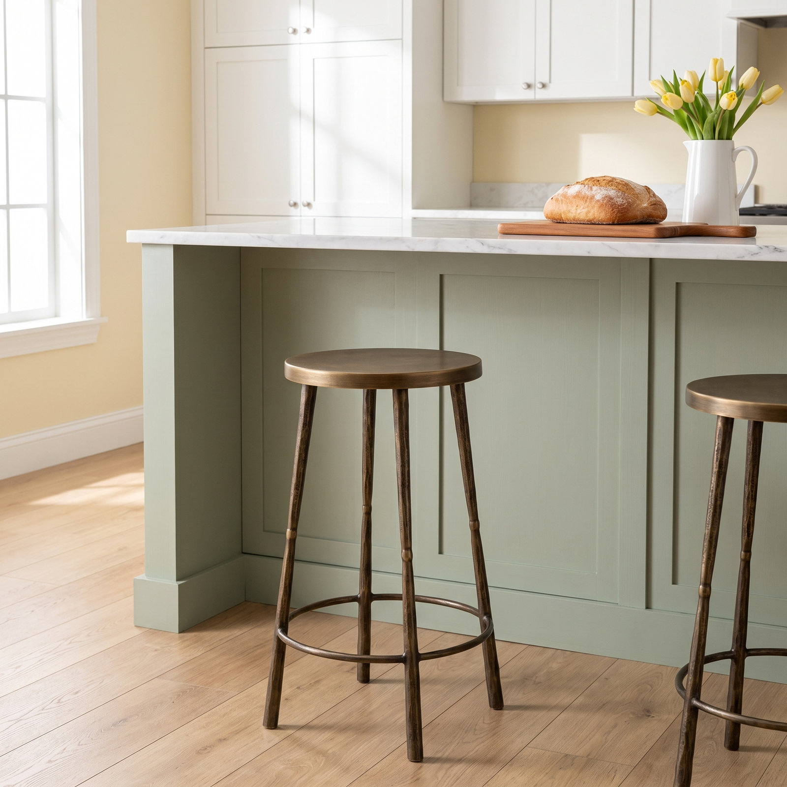 Moreen Bar Stool, Counter Stool (26" Seat Height), Antique Brass