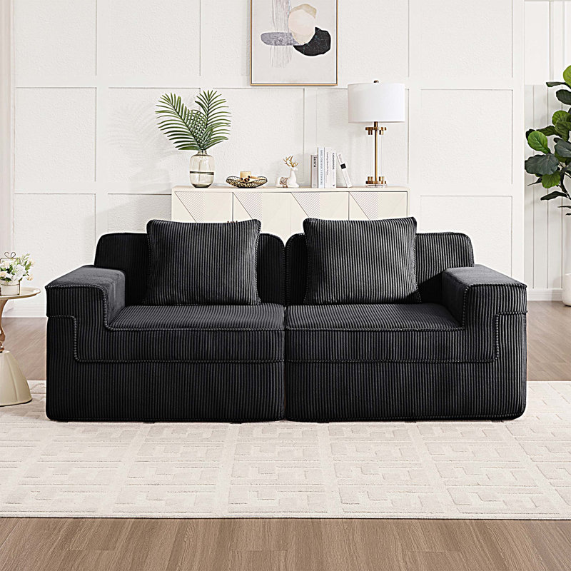 Canapé modulaire moderne avec causeuse 2 places avec coussins décoratifs, canapé modulaire Cloud avec assise profonde, Noir