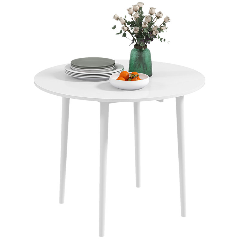 HOMCOM Folding Dining Table for 4 Round Drop Leaf Table, Modern, White