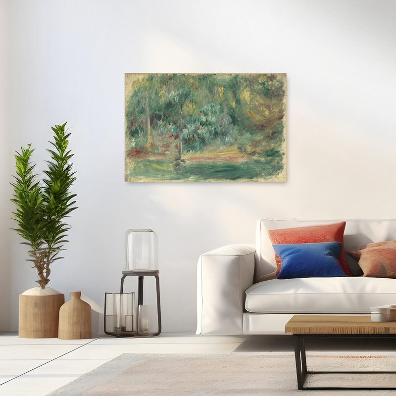 Paysage, vers 1860-1880, impression d'art mural abstrait contemporain de style impressionniste., H 32 po x l 48 po
