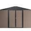 Abri de jardin en métal brun de 3 m de large, avec portes verrouillables et ventilation, idéal pour ranger l'équipement de votre terrasse ou jardin.