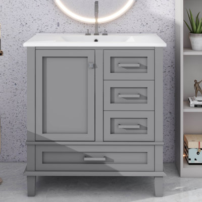 30 Inch Contemporary Bathroom Vanity Sink Combo With 3 Silent Close Drawers And Detachable Tray