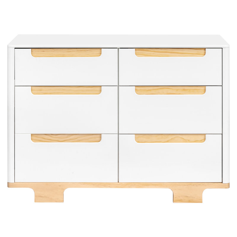 Yuzu Crib, 3 Drawer And 6 Drawer Dresser Set, White/Natural