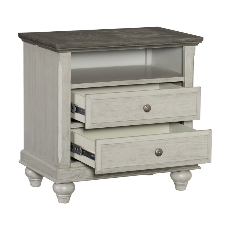 Table de bout classique à 2 tiroirs avec dessus de table de chevet gris et brun foncé avec rangement à 2 tiroirs