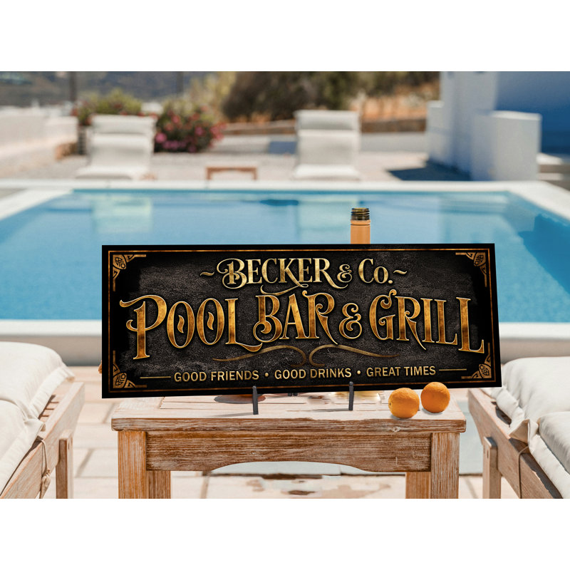 Signe de bar de piscine et gril personnalisé sur métal, H 16 po x l 48 po x P 0,04 po, Oui