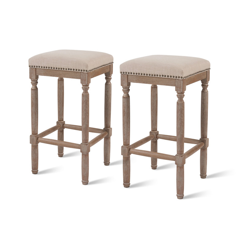 Liya Upholstered Counter Stool, Counter Stool (26" Seat Height), Dark Cream, Walnut