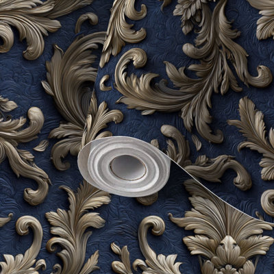 Papier peint auto-adhésif à motif de feuilles à motif baroque d'inspiration rétro, auto-adhésif et amovible 17,7 po x 118 po (45 x 300 cm)