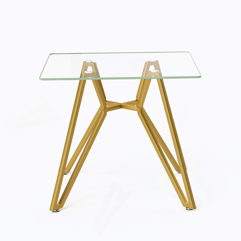 Table de salle à manger carrée en verre trempé de 35,4 pouces, convenant pour 2 à 4 personnes, petite table de salle à manger de cuisine compacte, équipée de pieds en métal robustes, convenant à la salle à manger, au salon, à l'or