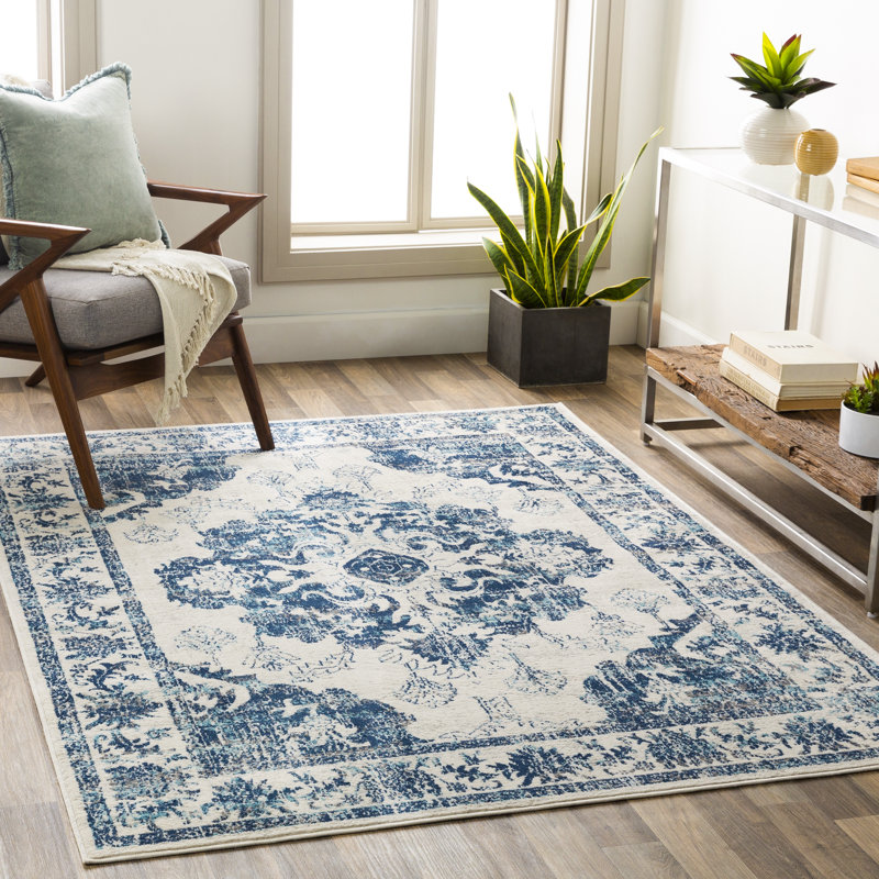Tapis bleu marine / ivoire Cabe, Rectangle 5 pi 3 po x 7 pi 1 po