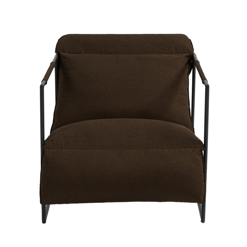 Upholstered Modern Metal Framed Brown Polyester Blend Sling Accent Chair, Brown Polyester Blend