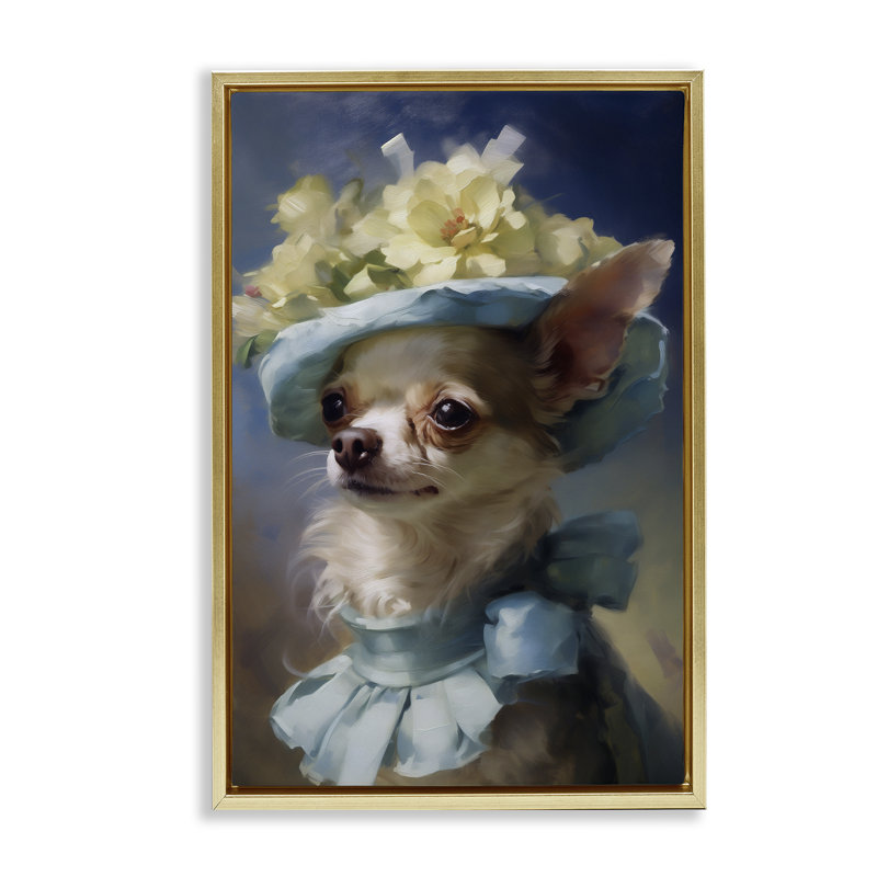 Chien avec cadre flottant à la mode, design par Wumples, H 31 po x l 21 po, Cadre flottant métallique doré