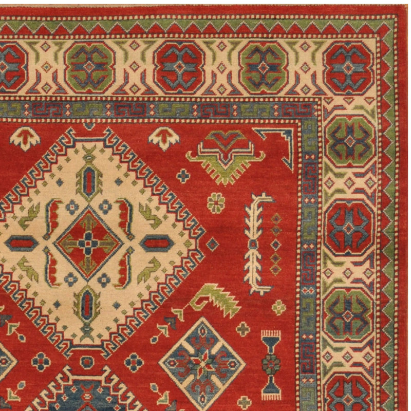 Tapis de zone en laine 5 pi 8 po x 9 pi à main one-of-kind-noué la kazak Turcios