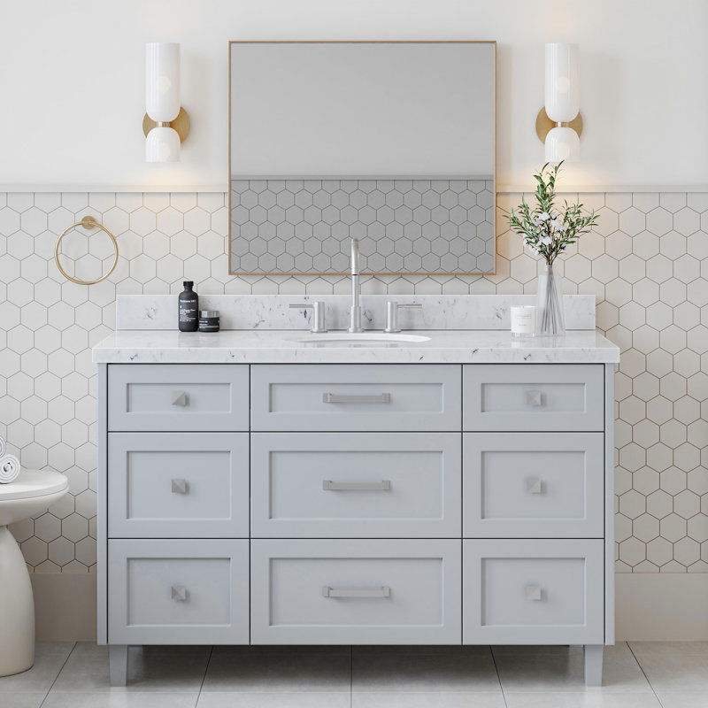 ARIEL Monroe 54 Single Sink Bathroom Vanity with Carrara Quartz Top, Gray, 54", Carrara White Quartz