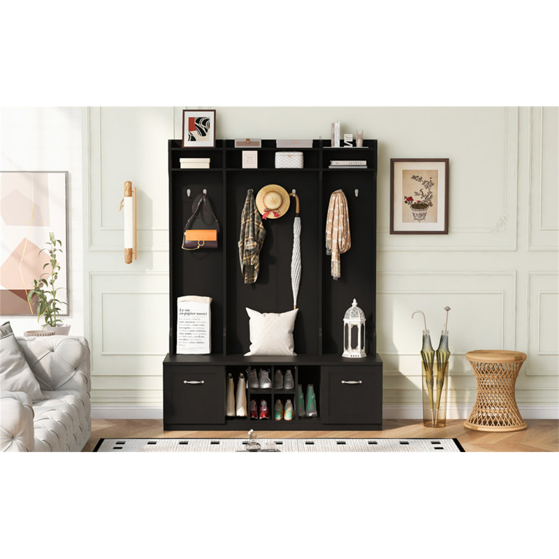Banc de vestibule avec portemanteau U-Can 5-en-1, Noir