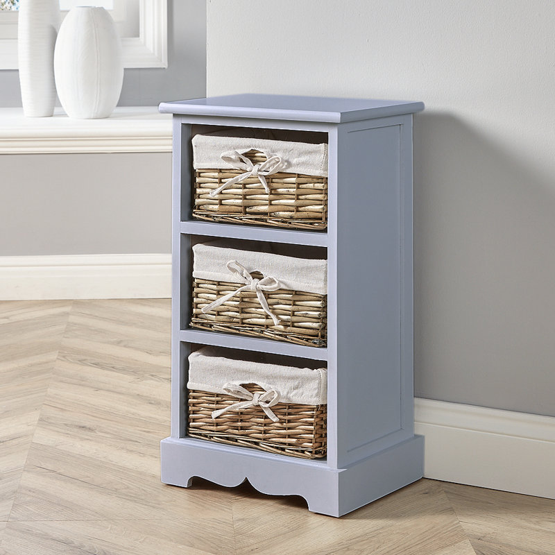 Casey Fully Assembled 3 Basket Drawer Storage Chest, Grey