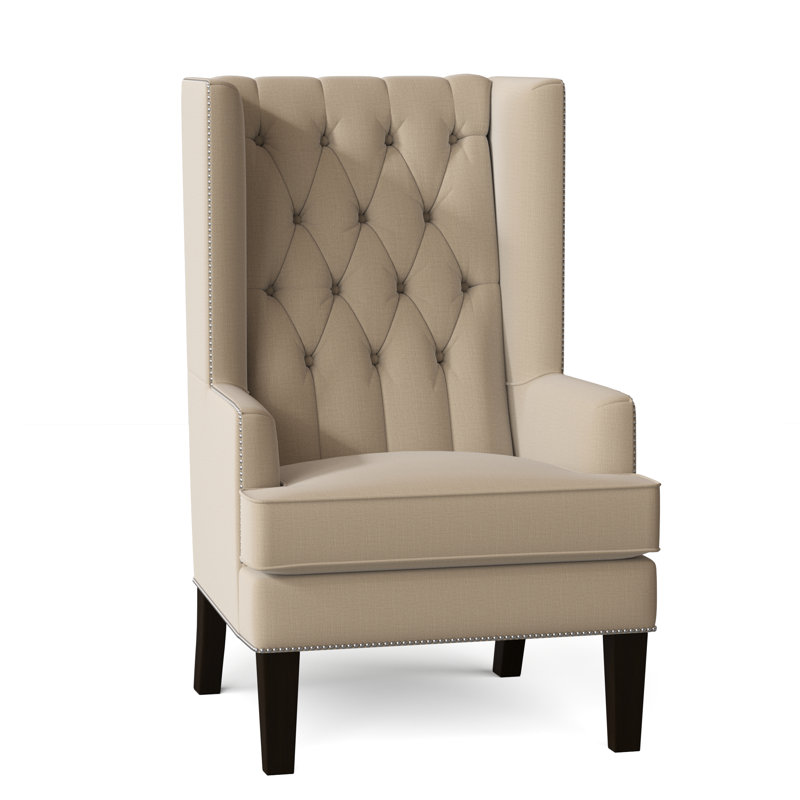 Fauteuil à oreilles capitonné de 30 po de largeur Searle, Toile de jute Marlow, Noyer