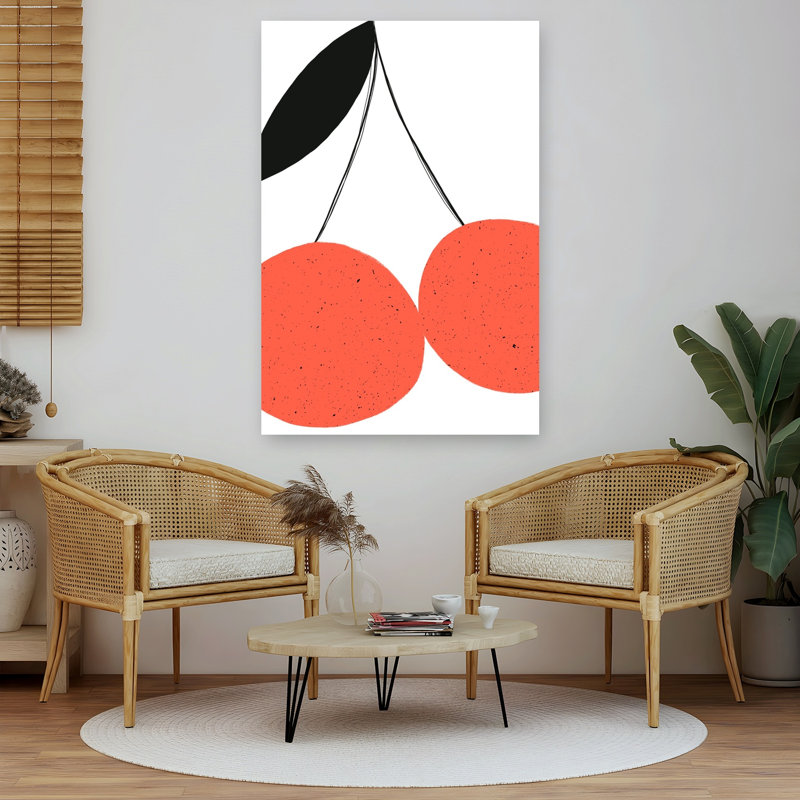 «Red Cherries», impression d'art minimaliste moderne sur fond de cerise rouge, 60" H x 40" W