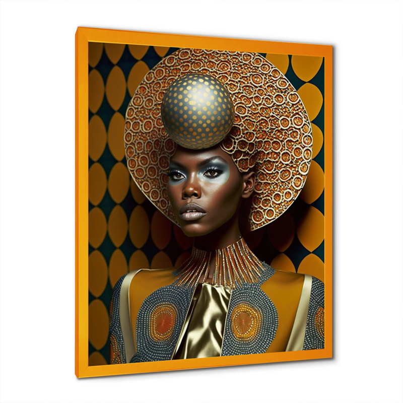 «Exquiste African Woman Design VI», reproduction sur toile, H 40 po x l 30 po x P 1,5 po, Encadrement doré