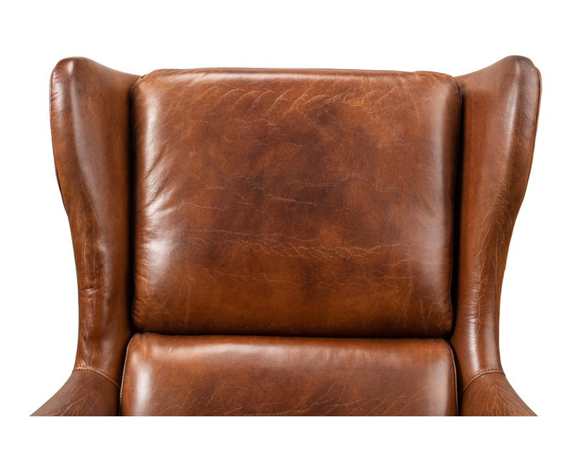 Elite Wingback Chair, Dark Brown Genuine Leather