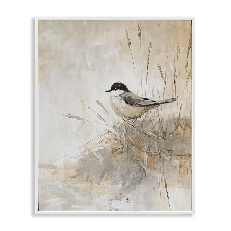 Giclée encadrée de mésange neutre, design par Petal Prints Design, H 30 po x l 24 po