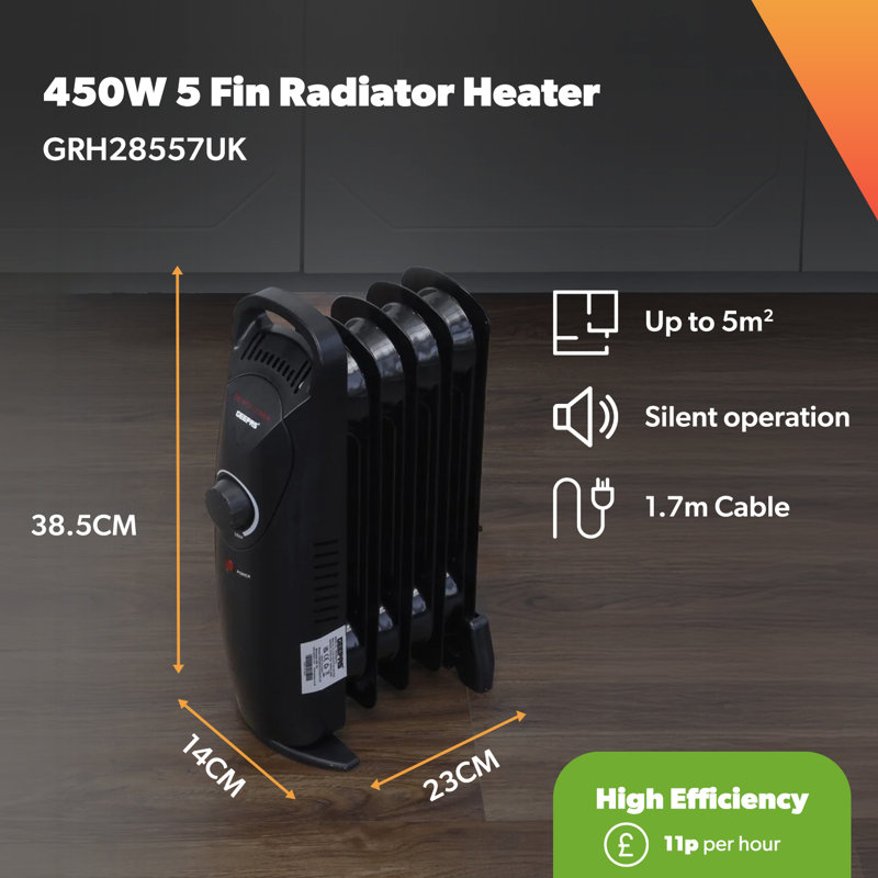 GEEPAS Oil Filled Radiator Heater | Portable Electric Heater 3 Heat Settings | Adjustable Thermostat Safety Cut-off Overheat Protection Energy Efficient Heating | 2 Year Warranty