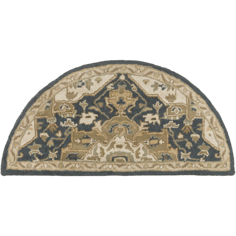 Tapis bleu marine / brun / beige en laine touffeté à la main Arden, Demi-cercle : 2 pi x 4 pi