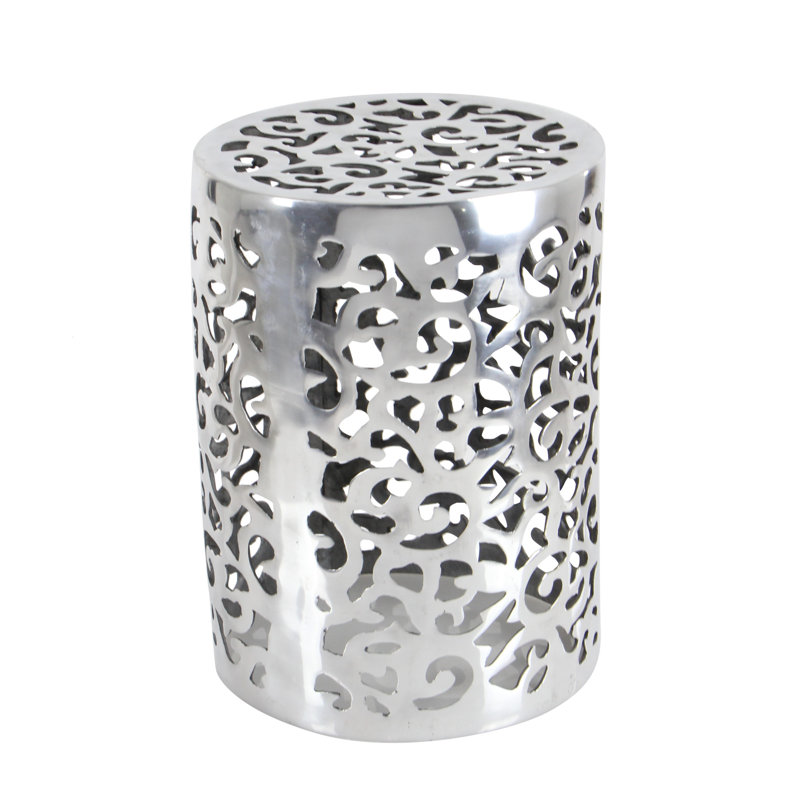 Polished Silver Round Metal Accent Table with Precision Cut Design