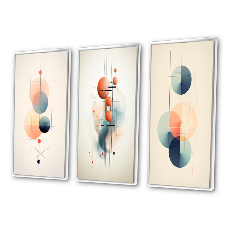 «Futur Omens Vintage Circular Geometrics I», 3 pièces, Cadre flottant blanc, H 40 po x l 60 po