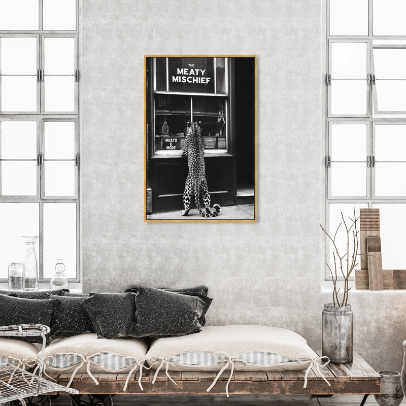 Oliver Gal Meaty Mischief Cheetah - Framed Acrylic Glass Wall Art, 46" H x 31" W, Gold
