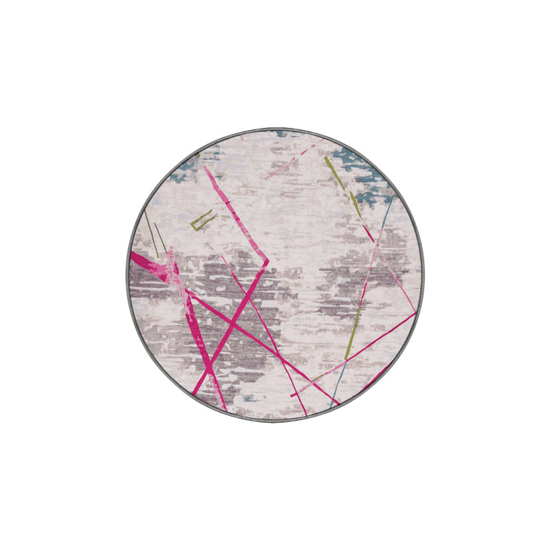 Machine Washable Gray Area Rug, Round 4'