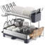 Égouttoir à vaisselle SONGMIC, égouttoir à vaisselle avec ustensile, égouttoir à vaisselle à 2 niveaux pour comptoir de cuisine avec bec d'évacuation rotatif et extensible, porte-gobelet, verre, porte-planche à découper