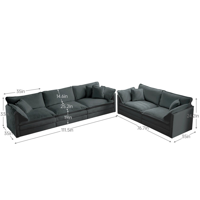 Sofa Set Of 2 Chenille Couch, 2+3 Seater Sofa Set Deep Seat Sofa, Modern Sofa Set For Living Room, Grey Chenille