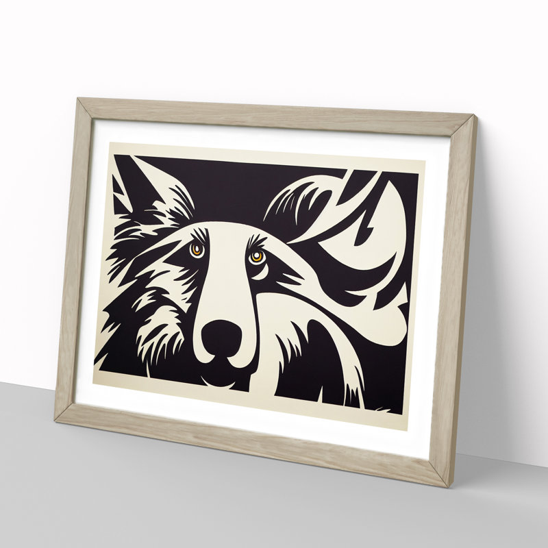 XH1022-603X An Engaging Wolf - Single Picture Frame Painting, 46cm H x 64cm W x 2cm D, Oak
